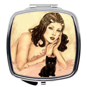 Compact Mirror - Compact Mirror-Designer Edition Burlesque Pin-up Queen Black Kitten