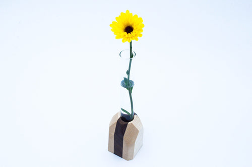 Chiseled Wood Geometric Flower Vase