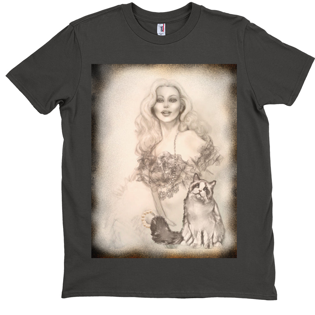 T-Shirts - Designer Edition-Burlesque Pin-up Queen And Ragdoll Cat-Unisex T-Shirt Smoke
