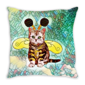Throw Pillow Sewn - Throw Pillow- Bee Kitten Art Nouveau