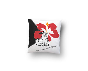 Throw Pillow Zippered - Decorative Throw Pillow- Ragdoll Cat And Hibiscus Flower