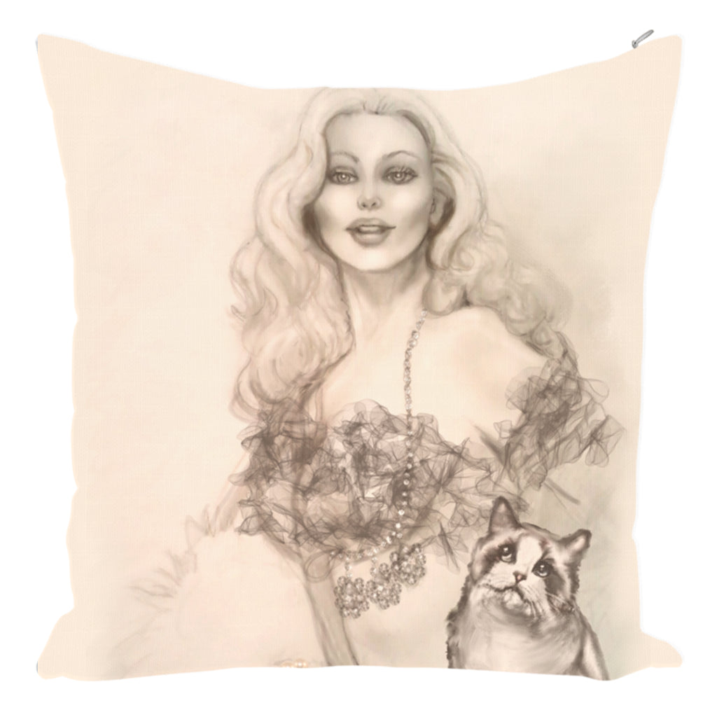 Throw Pillow Zippered - Designer Edition Throw Pillow 14 X 14-Zippered- Burlesque Queen And Ragdoll Cat