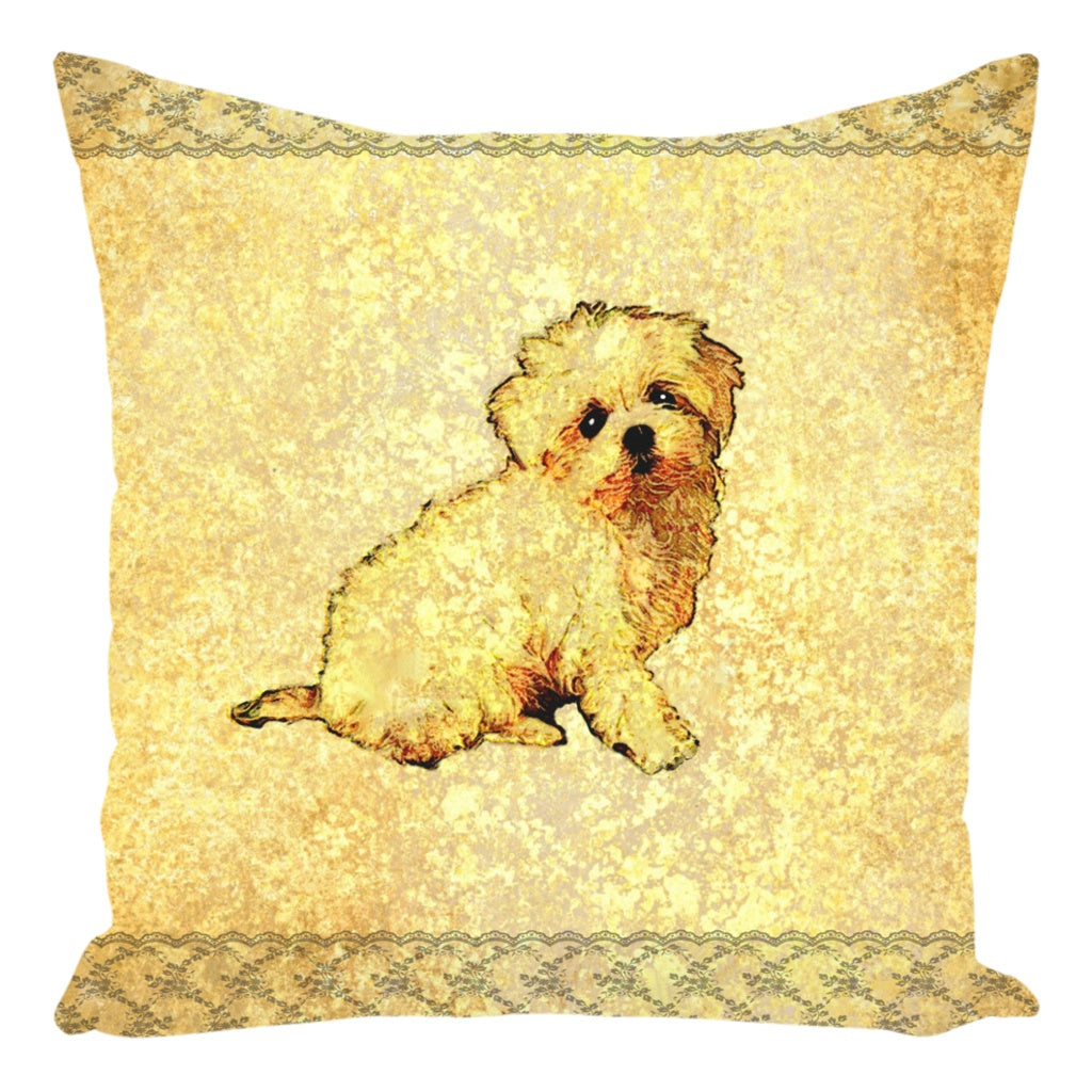 Throw Pillow Zippered - Throw Pillow-Zippered-Cute Maltese Puppy Dog With Gold And Lace
